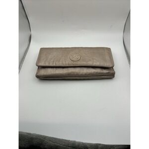 Kipling Metallic Taupe/Champagne‎ Nylon Trifold Wallet with Logo Patch